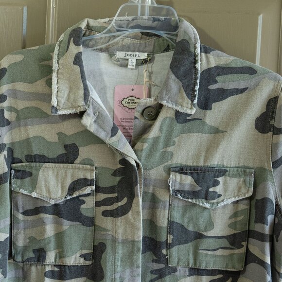 Jodifl Camo Jacket Denim Military Cargo Coat oversize Camouflage Jean Button Up - Picture 7 of 11